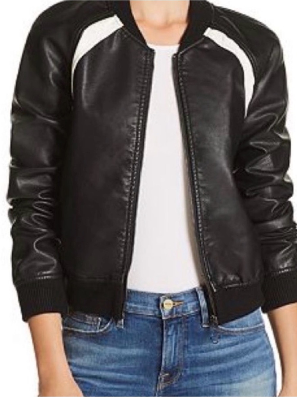 Joe’s Jeans Black White Faux Leather Bomber Jacket M